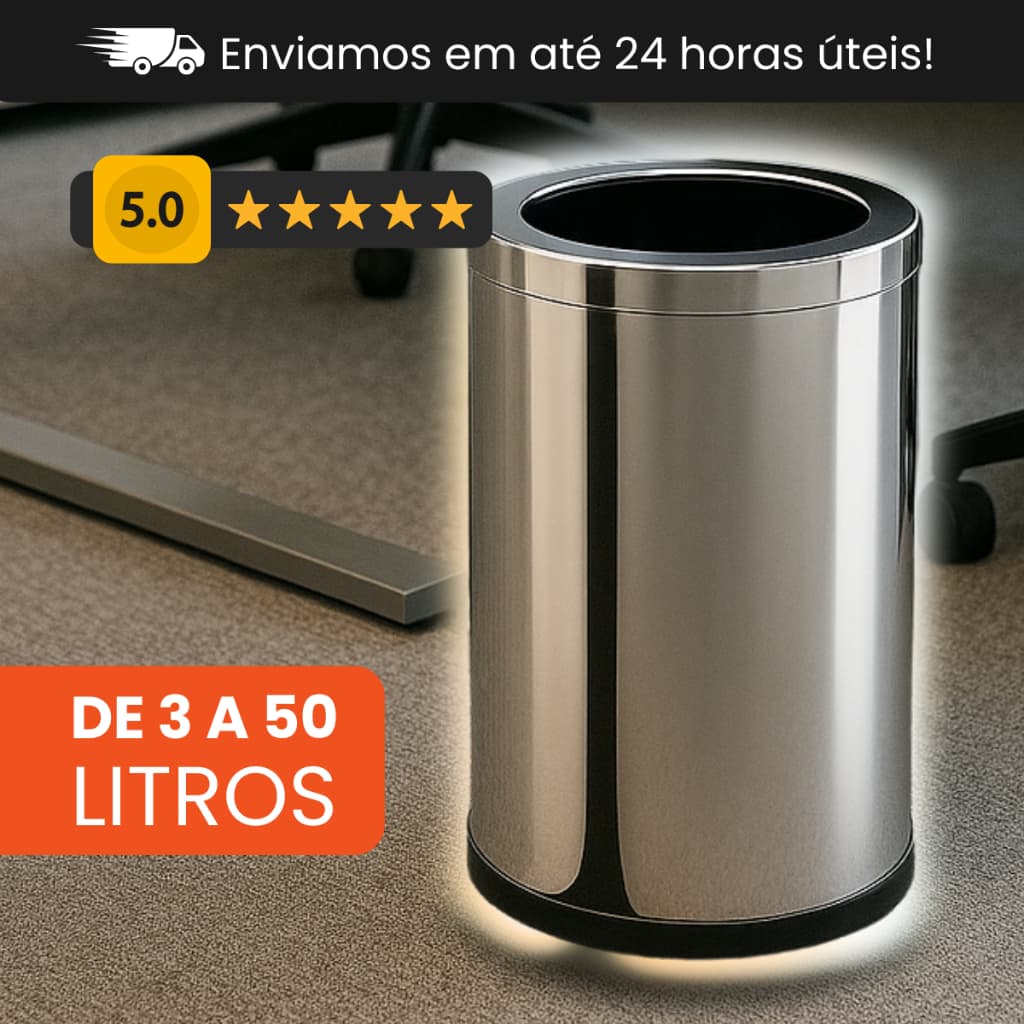 Lixeira Inox Aro - 3 a 50L - Banheiro, Casa, Escritório.