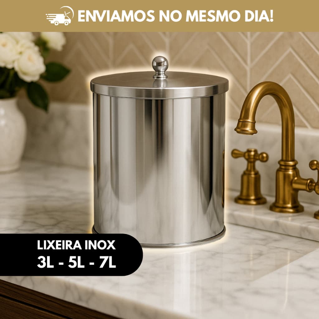 Lixeira Inox Cesto Com Puxador Aço Inox Casa | 3L - 5L - 7L.