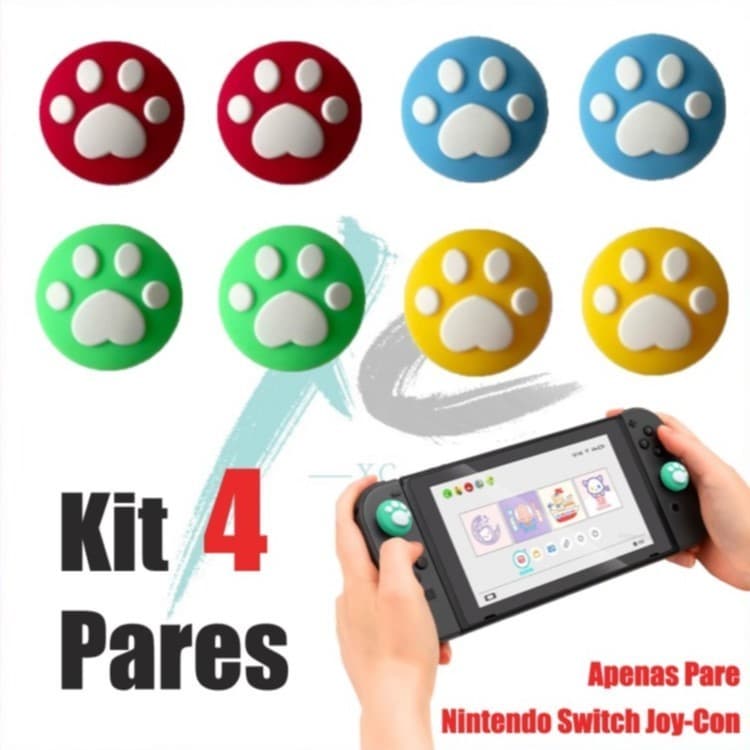 4 Pares de Grip borracha Protetora de Silicone para Analógicos de Nintendo Switch Joy-Con