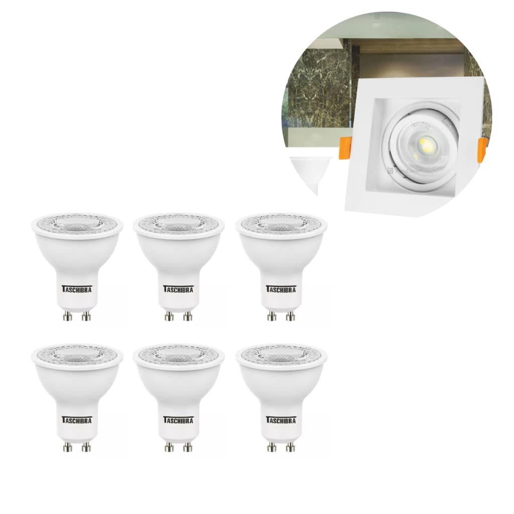 Kit 6 Lâmpada Dicroica Led 7w Taschibra Mr16 Gu10 Autovolt Cor Da Luz Fria 6500k 110v/220v