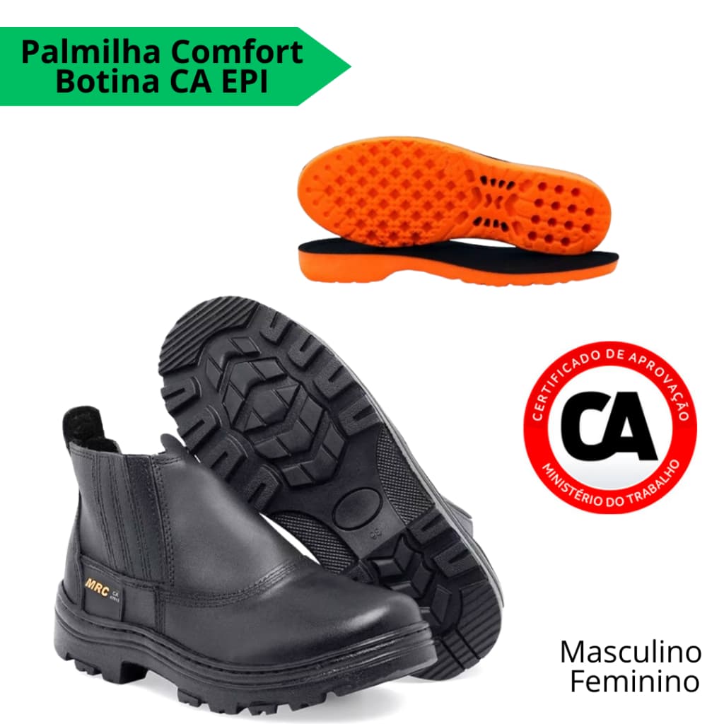 Botina de Segurança Trabalho Biqueira Pvc Ca Epi Couro Legítimo c/ Palmilha macia Ortopédica