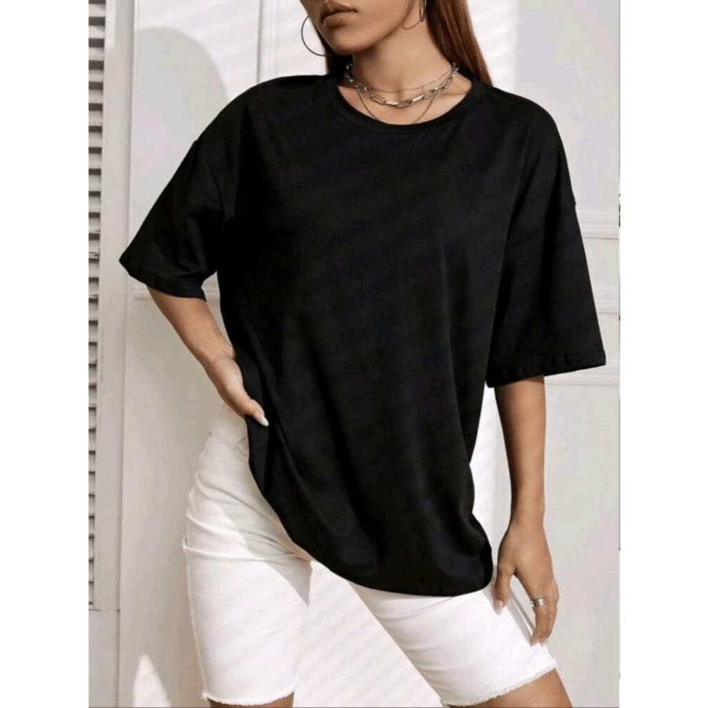 Camisa Camiseta Oversized Feminina 100% Algodão Cores Preto e Branco