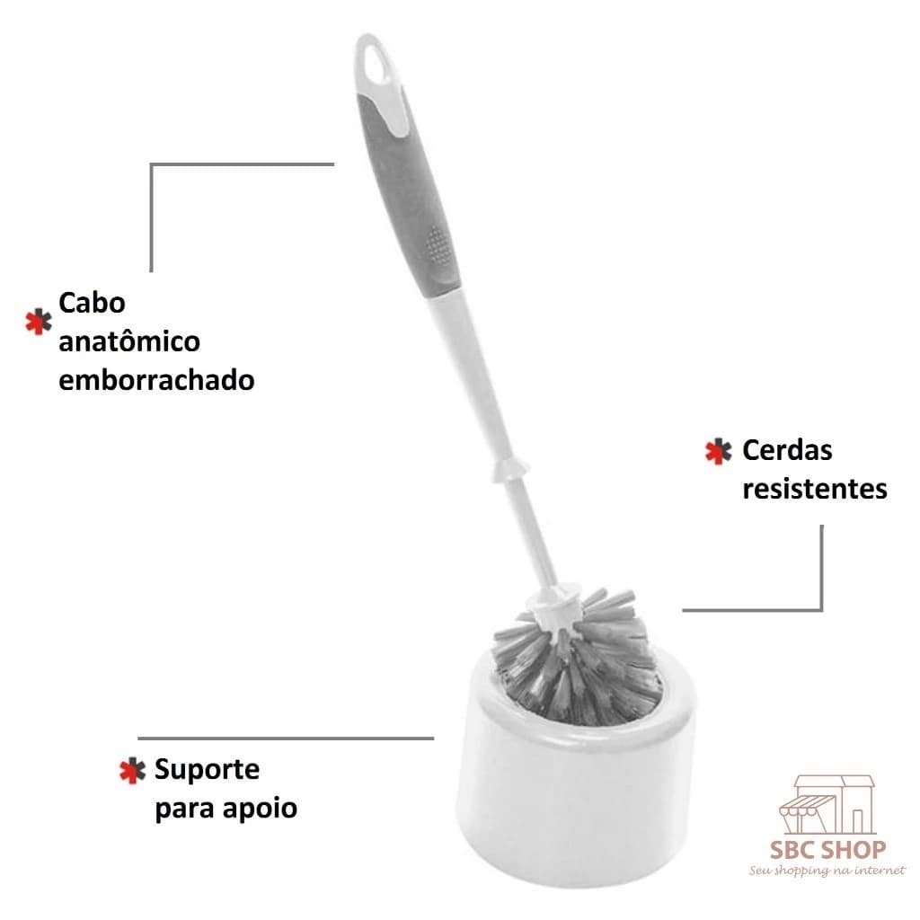Escova Sanitária Com Suporte 35,5cm Branco Cinza Powermaid Vaso Limpeza Higienização Banheiro Camesa