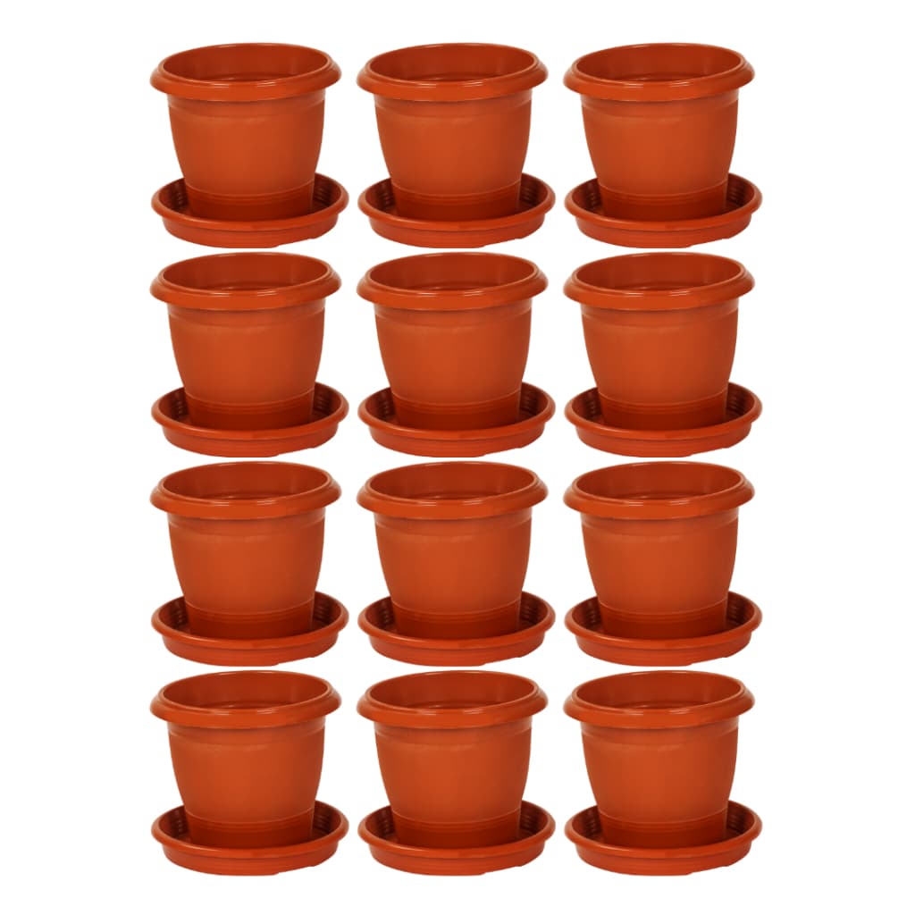 Vaso Com Pratinho 700ml  Redondo Marrom e Preto Para plantas e Flores Resistente Com Prato Suporte