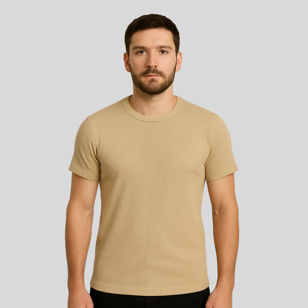 Camiseta Canelada Masculina Manga Curta Slim Fit Estilo Moda Confortável Para Treino e Dia a Dia