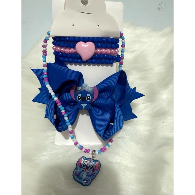 Laço Stitch De Cabelo + Colar + Pulseiras premium