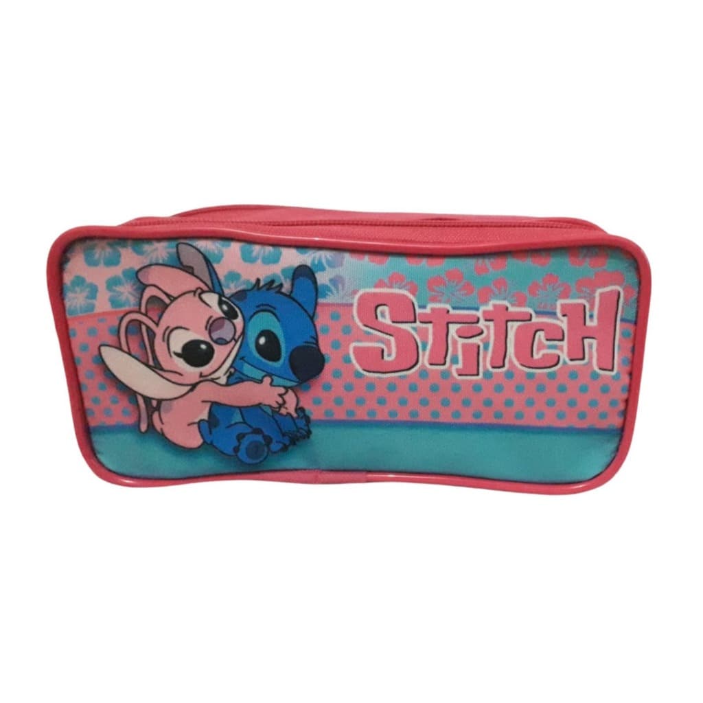 Estojo Escolar Infantil 2 Divisória Personagem/Desenho Com Estampa Stitch Rosa Grande Para Menina  Porta Lápis Escolar