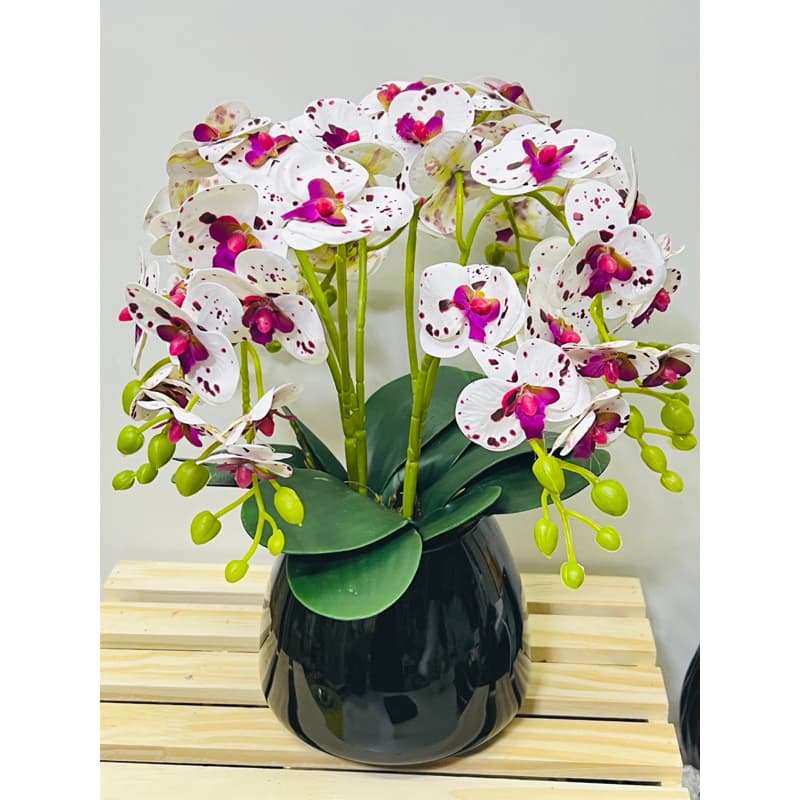 vaso vidro com orquidea artificial 30cm