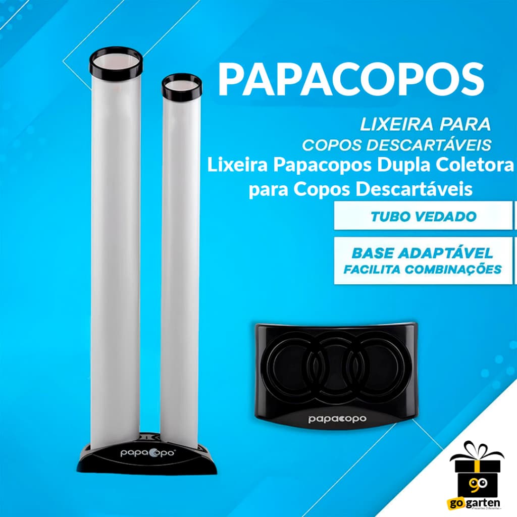 Coletor de Copos - Lixeira Papacopos Dupla Coletora para Copos Descartáveis 2 Compartimentos