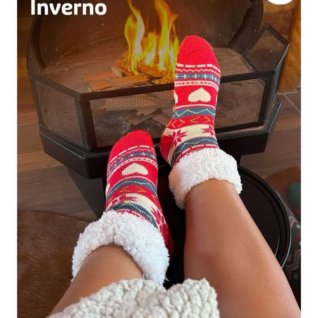 Meia Peluciada Antiderrapante Frio Inverno Adulto