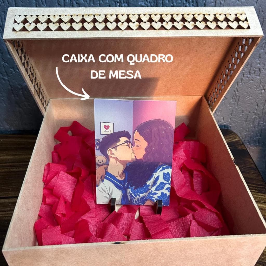 Caixa de Presente Namorados Casal com Quadro sua Foto Personalizada