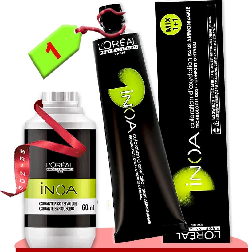 Tinta Coloração Inoa COR 1 PRETO Loreal 60g + OX Inoa - Tintura sem Amônia e sem Chumbo