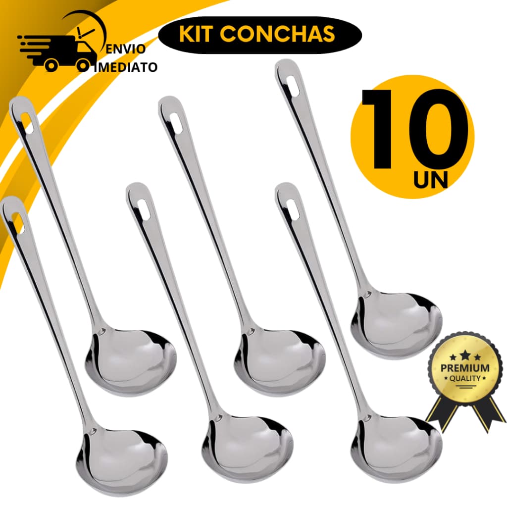 Kit Concha Aço Inox Para Feijão Sopas Molhos Caldos Culinaria Cozinha Restaurante