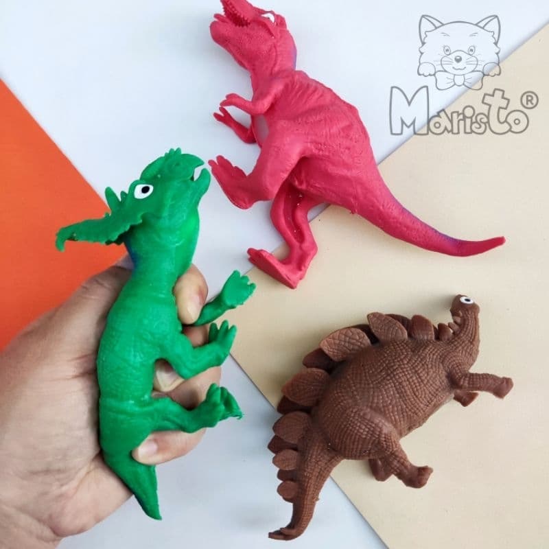 Kit 3 Dinossauros Squishy Brinquedo de Apertar com Recheio de Espuma