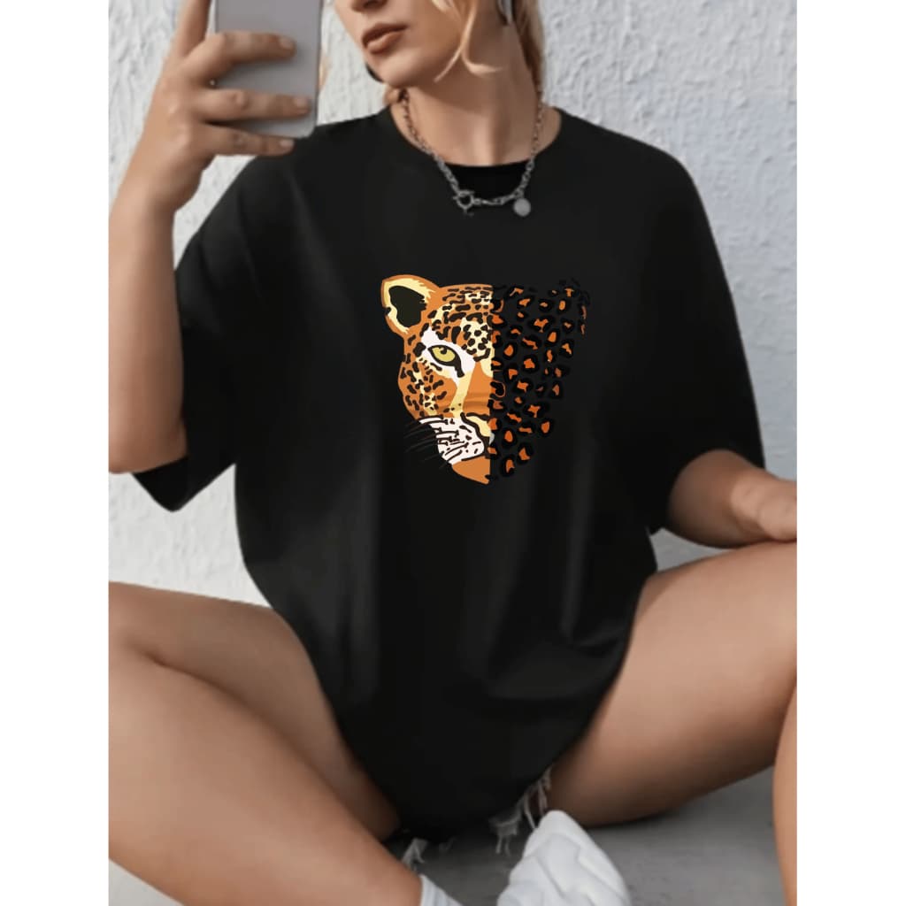 Camisa Camiseta Onça Oversized Feminina 100% Algodão - Tendencia 2025