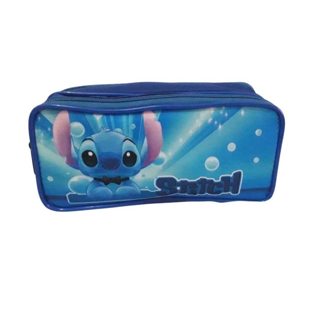 Estojo Escolar Infantil 2 Divisória Personagem/Desenho Azul Grande Menino  Porta Lápis 2 Repartição Estampa Stitch
