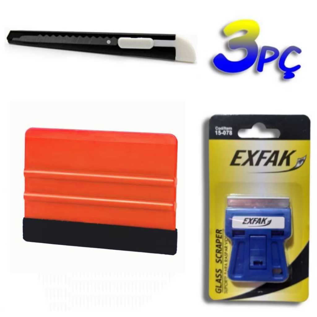 Raspador mini + Espatula com feltro + Estilete estreito, para raspar aquário, Adesivos, Películas, insulfilmes e outros.