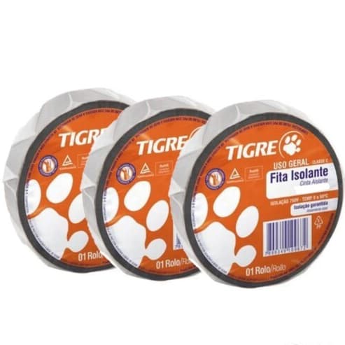 Kit 3 Fita Isolante de Uso Geral Classe C 18 Milímetros X 10 Metros feita em Pvc - Tigre