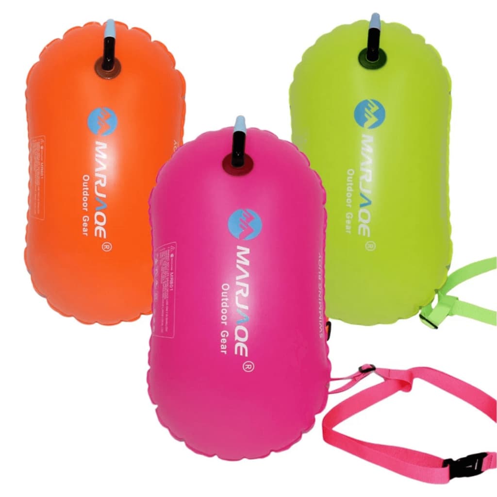 Boia Flutuadora Sinalizadora Neon Ajustável para Águas Abertas Mar Natação Triathlon Cinto Saco Segurança Visibilidade