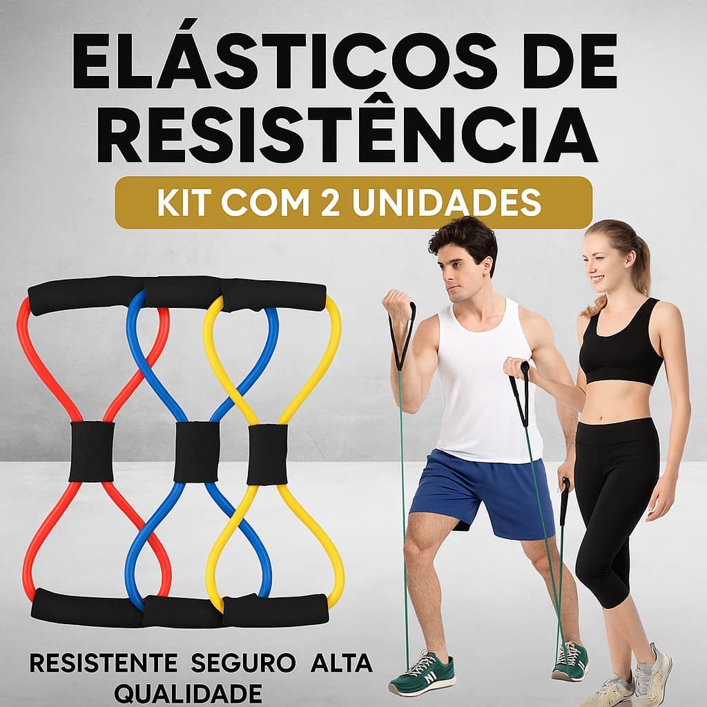 Elástico de Tensao Exercício Formato 8 Multifuncional | Treino Braço, Perna, Abdômen em Casa