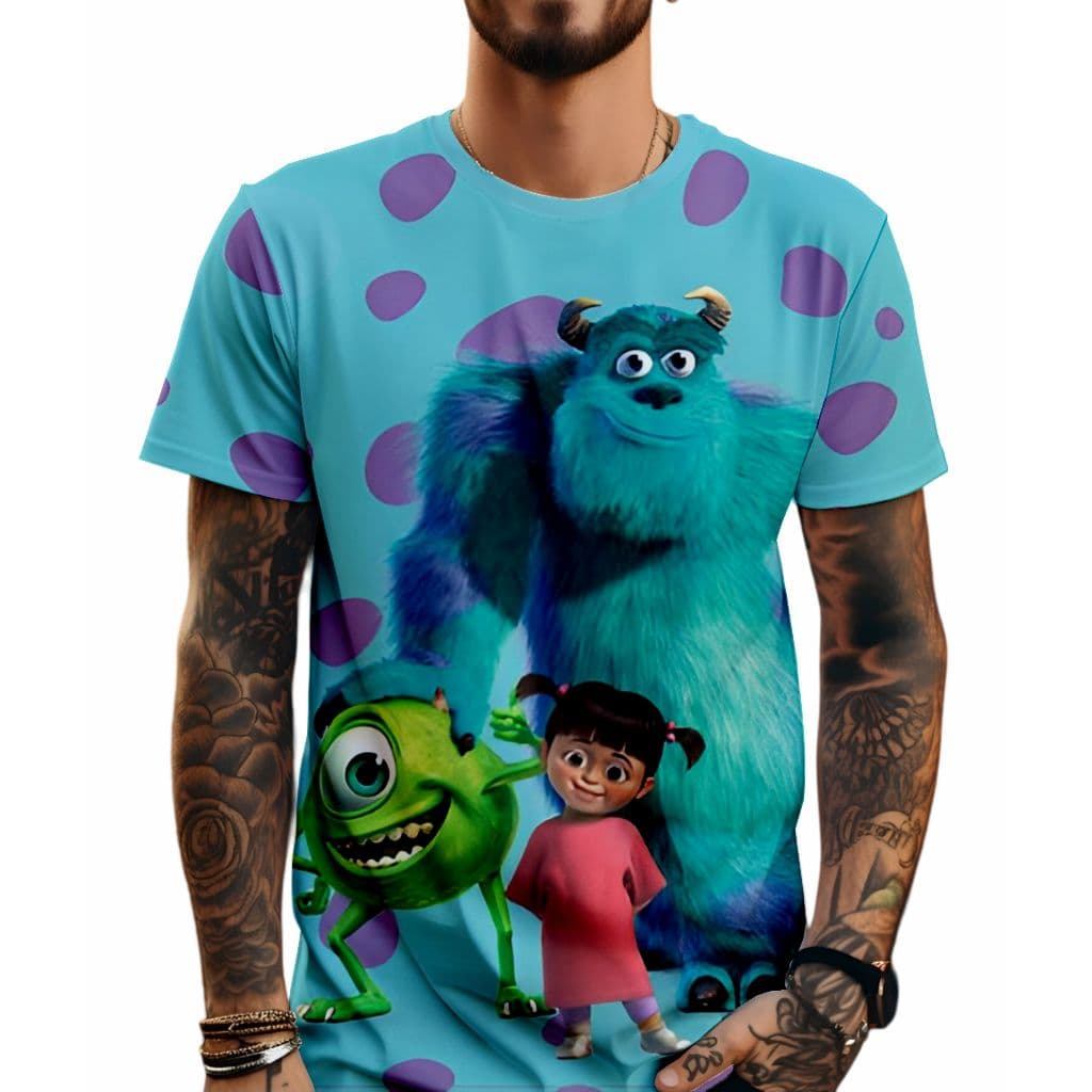 Camiseta Monstros S.A Poliéster Estampa total Manga curta