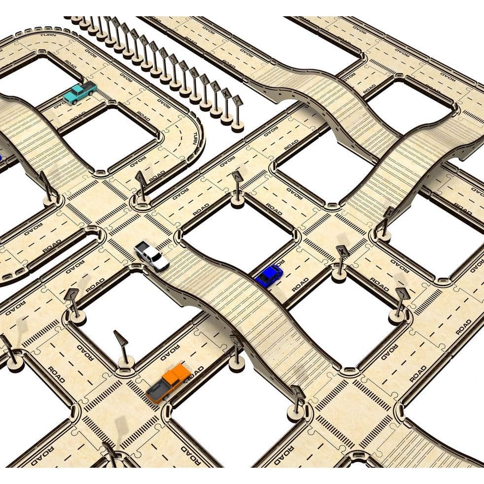 Pista Quebra-Cabeça MDF Para Carrinhos Hot Wheels Brinquedo Educativo Montar e Pintar 78 peças