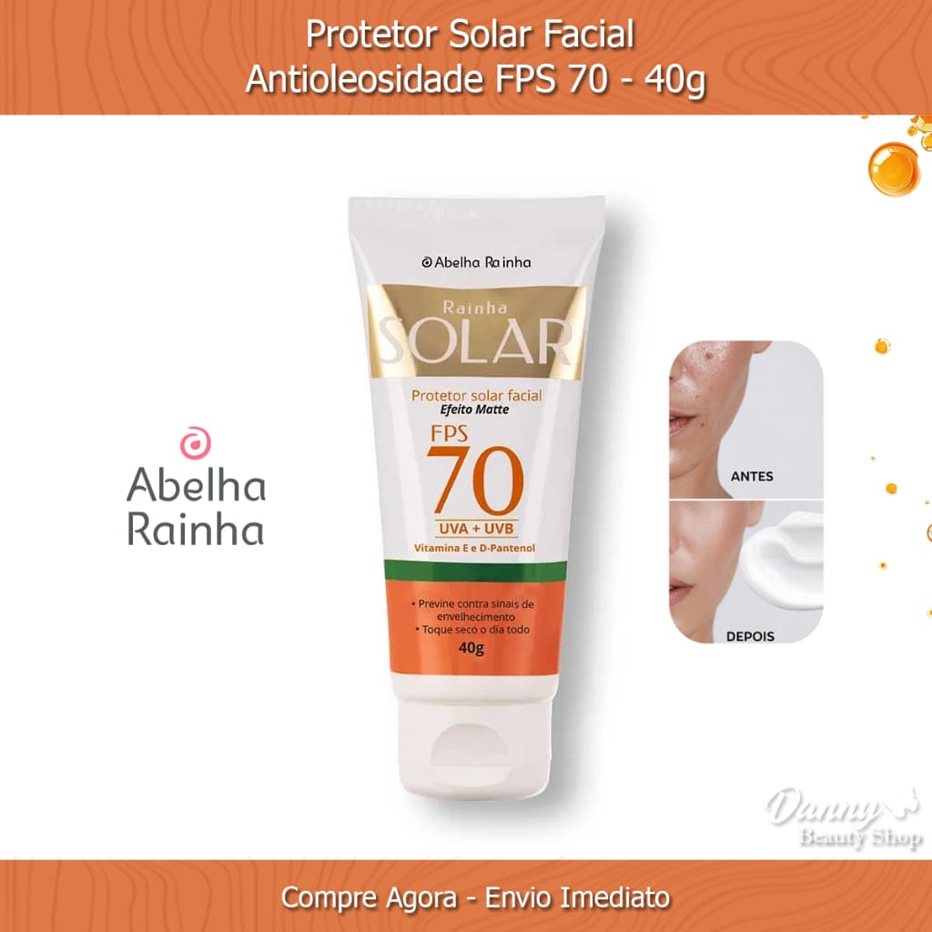 Protetor Solar Facial Rosto Anti Oleosidade Fps70 40g Linha Rainha Solar - Abelha Rainha