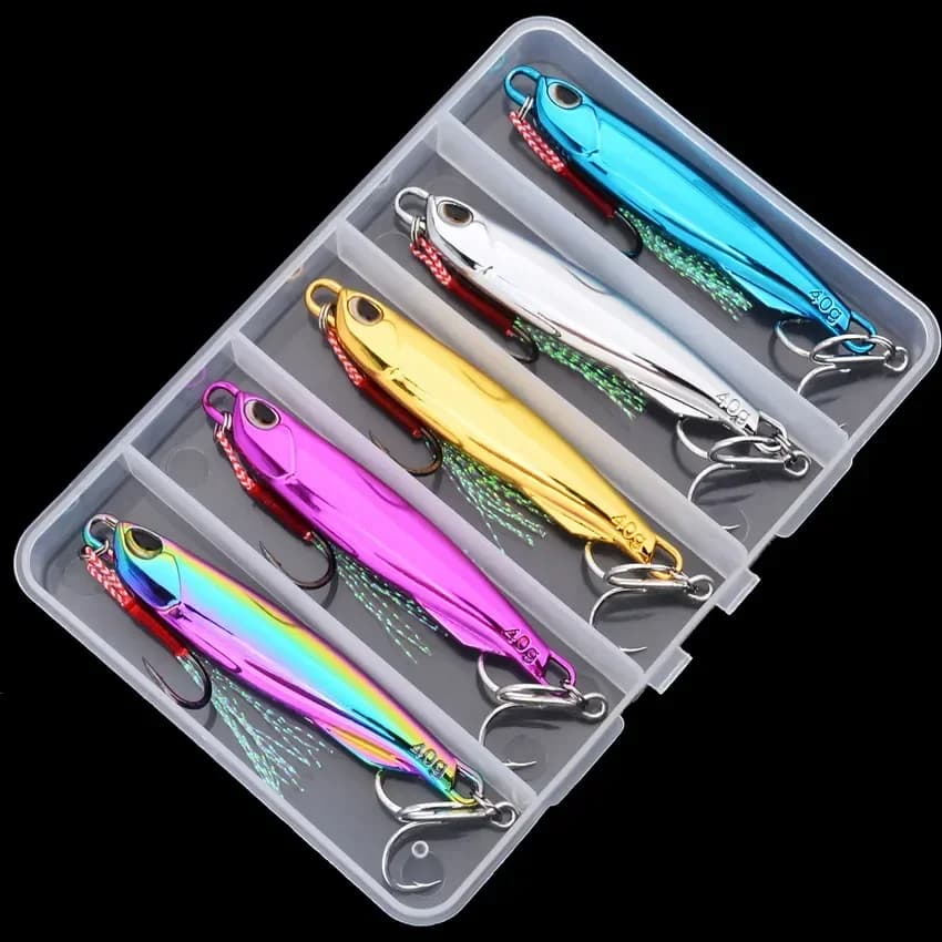 KIT 5 ISCA ARTIFICIAL SLOW JIG/MICRO JIG JUMPING/JIG METAL +CAIXA PARA PESCA-MODELO SARDINHA/SARDELE