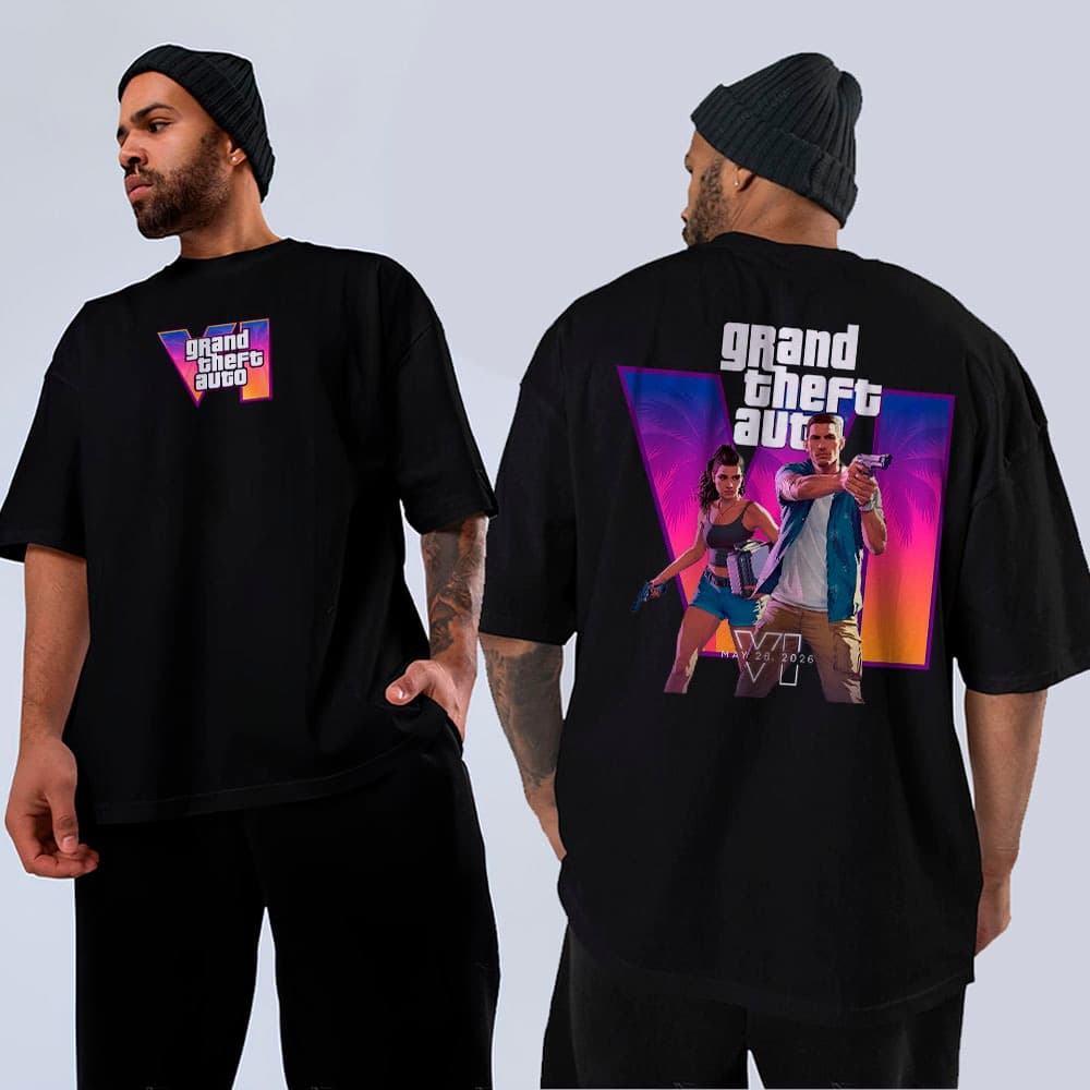 Camiseta Basica Ou Oversized GTA 6 Arte Exclusiva Lancamento Data Arte Game Do Ano Moda Unissex