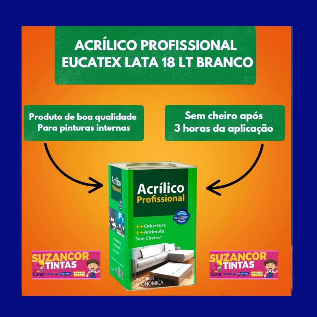 Látex Acrílico Fosco Interior Eucatex 18 Litros Pronto para o Uso