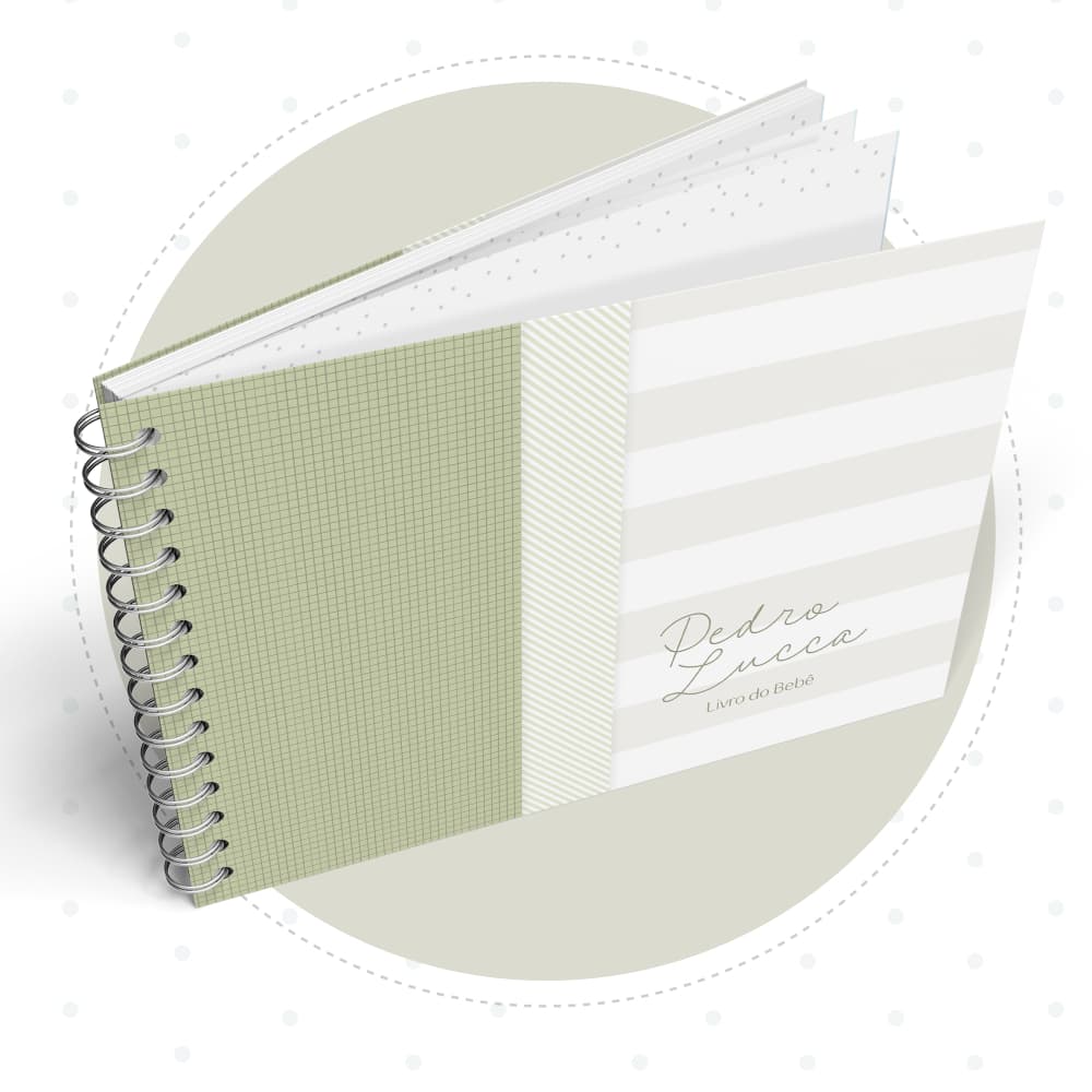 Kit Livro do Bebê + Caderneta de Saúde + Bloco de anotações Neutro Verde Clean Personalizado Álbum