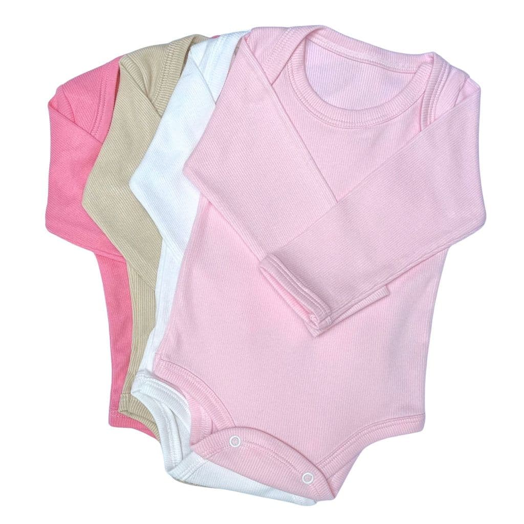 Kit 4 Body Manga Longa Roupa de Bebê Malha Canelada Algodão Enxoval