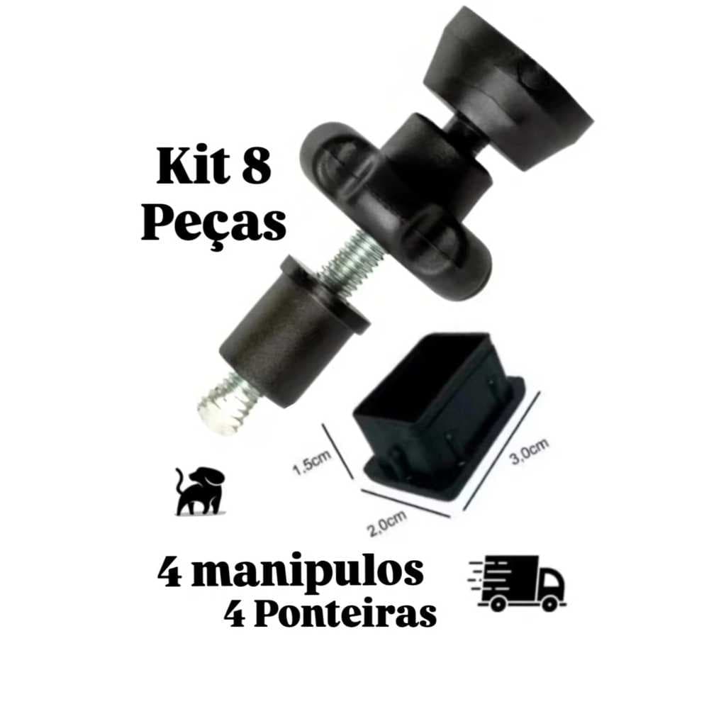 Kit Manípulo e Ponteira 8 peças Para Portão Pet e Proteção .