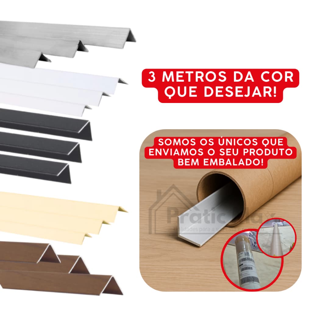Perfil de Cantoneira Canto L Alumínio 3 barras de 1 Metro para Reformar Parede Escada Móveis