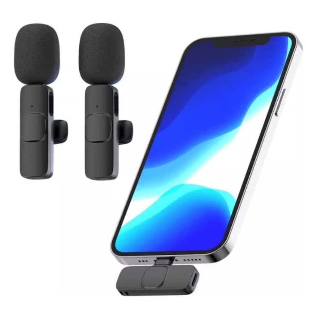 MIcrofone de Lapela Duplo para Celular Sem Fio Wireless Universal Anti-Ruído Lives Transmissão e Gravação de Vídeos.