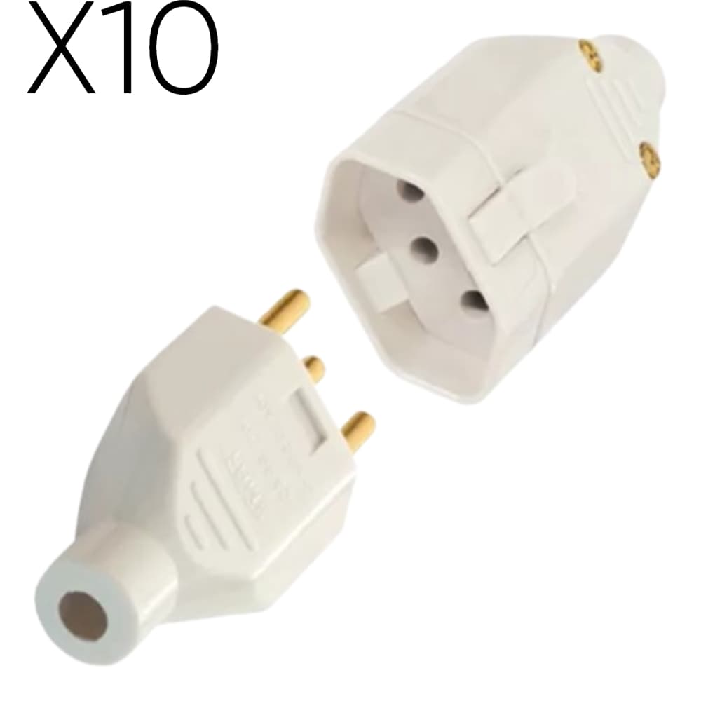 Kit 10 Plug Macho 10a + Tomada Plug Fêmea 10a 2pt Fame