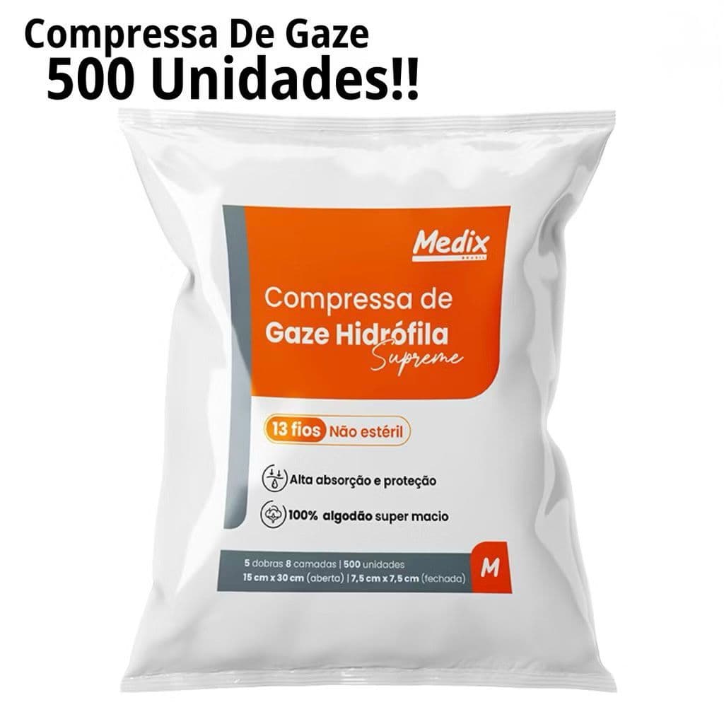 500 Compressas de Gaze 13 Fios Não Estéril 100% Algodão Hidrólifo Para Curativos
