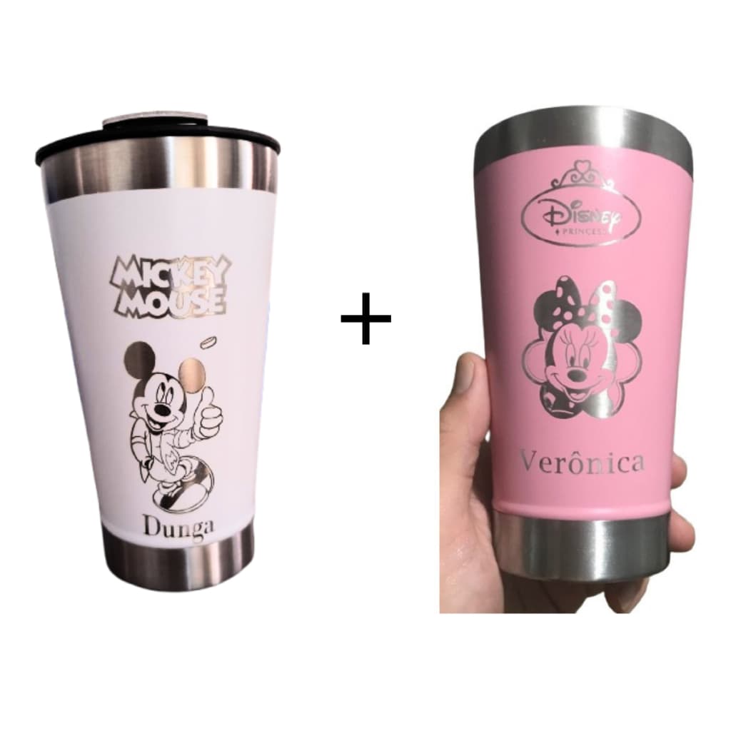 Copo Térmicokit casal Minnie Mouse e Mickey Mouse + Nome