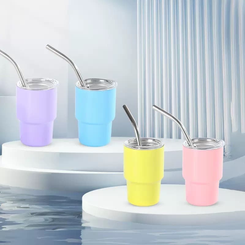 Kit 6 Mini Copo Térmico C/ Canudo, 90ml, Aço Inox.Taça de vinho