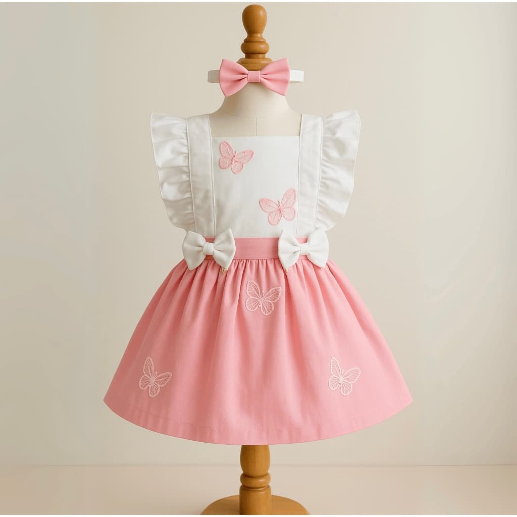 Vestido Bebê 5 a 10 Meses Menina Rosa Borboleta com Laços  Mesversário Festa