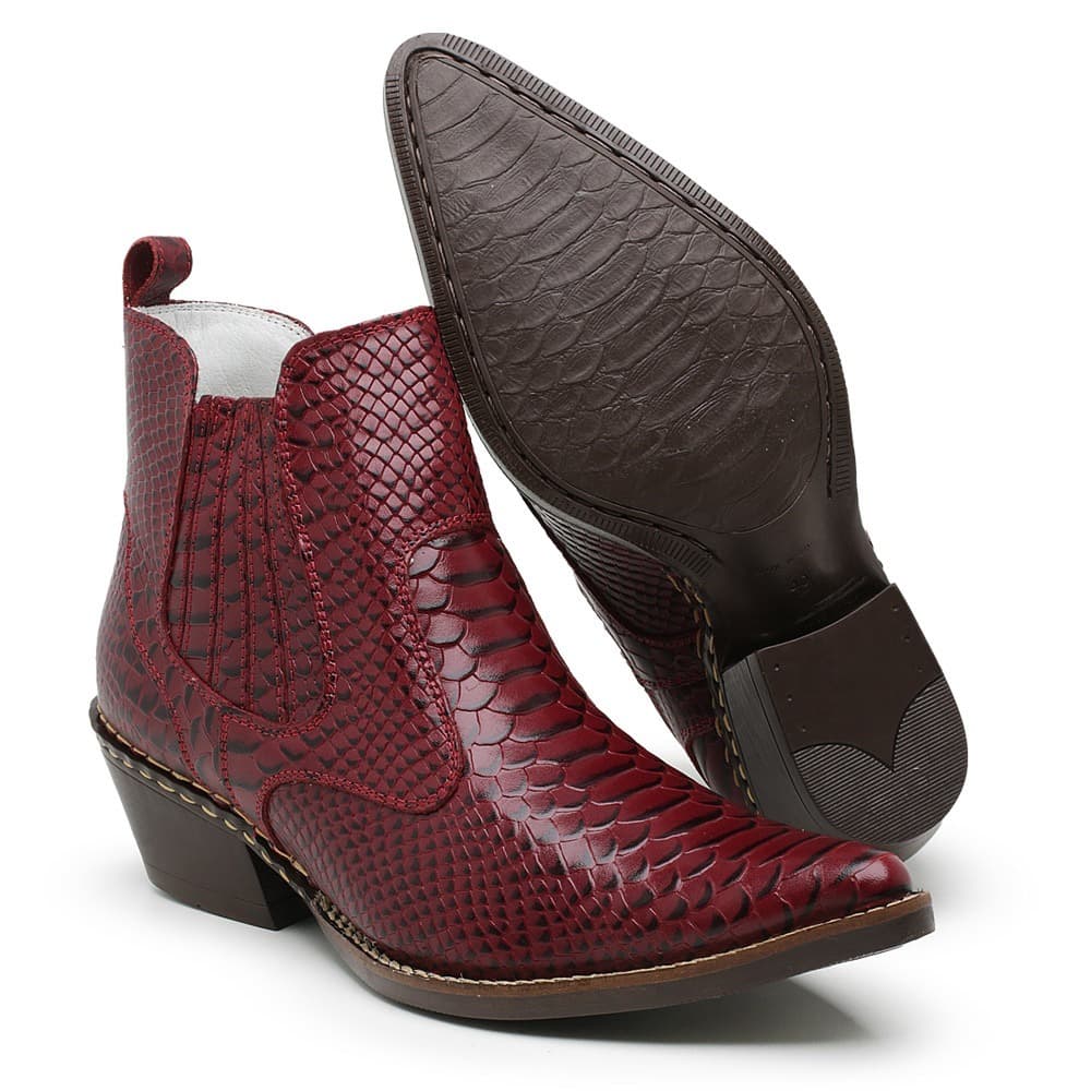 Bota Cano Curto Country Couro Bico Fino