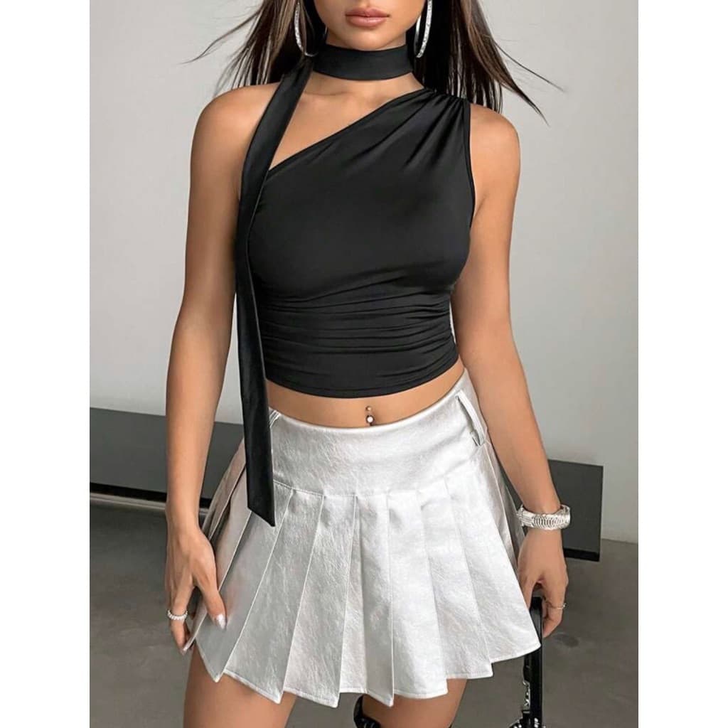 Cropped Feminino Scarf Laço Pescoço Amarração Faixa Gringo Paty Poliamida