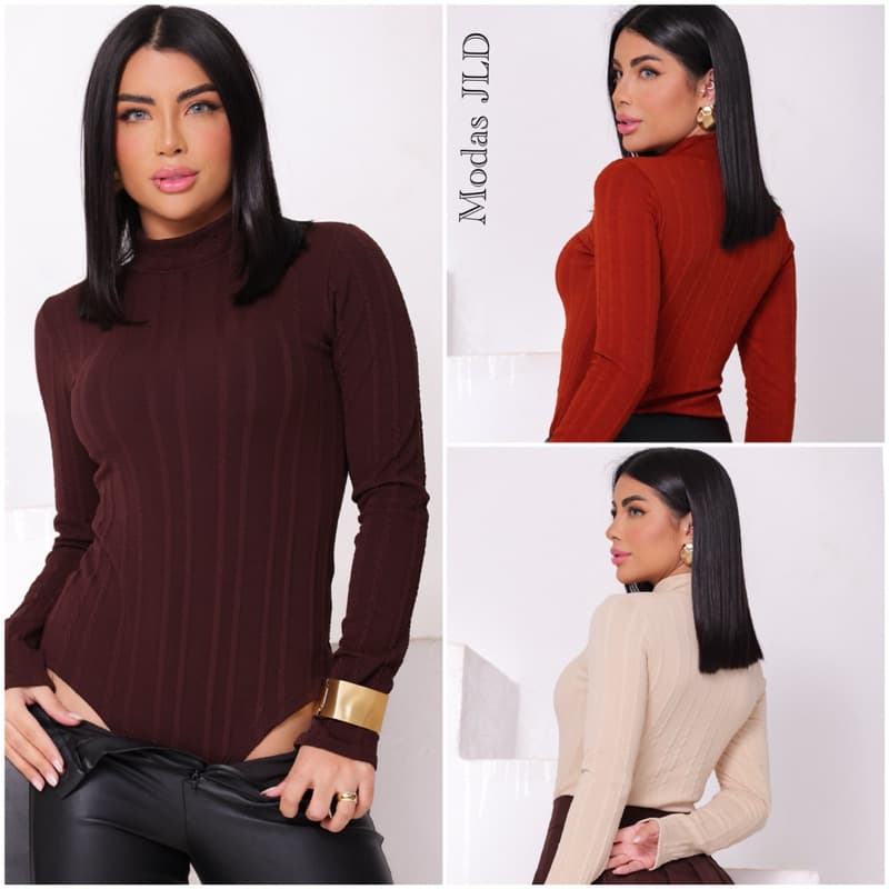Kit 3 Body Femenino Manga Longa Em Rivana Premium Gola Alta Outono/Inverno - Moda Casual