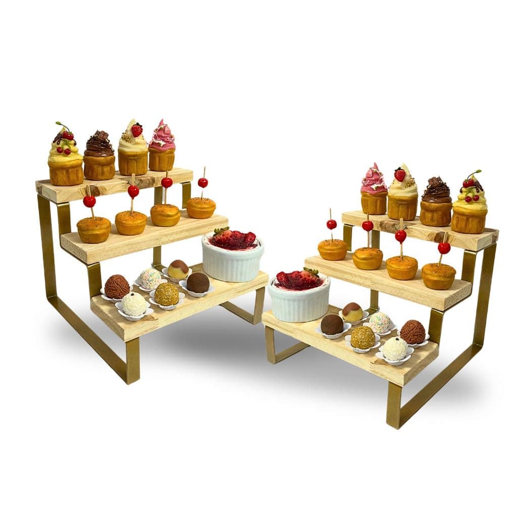 Kit 2 Mini Prateleiras de Mesa 3 Andares Suporte Doce Salgado Buffet Decoração