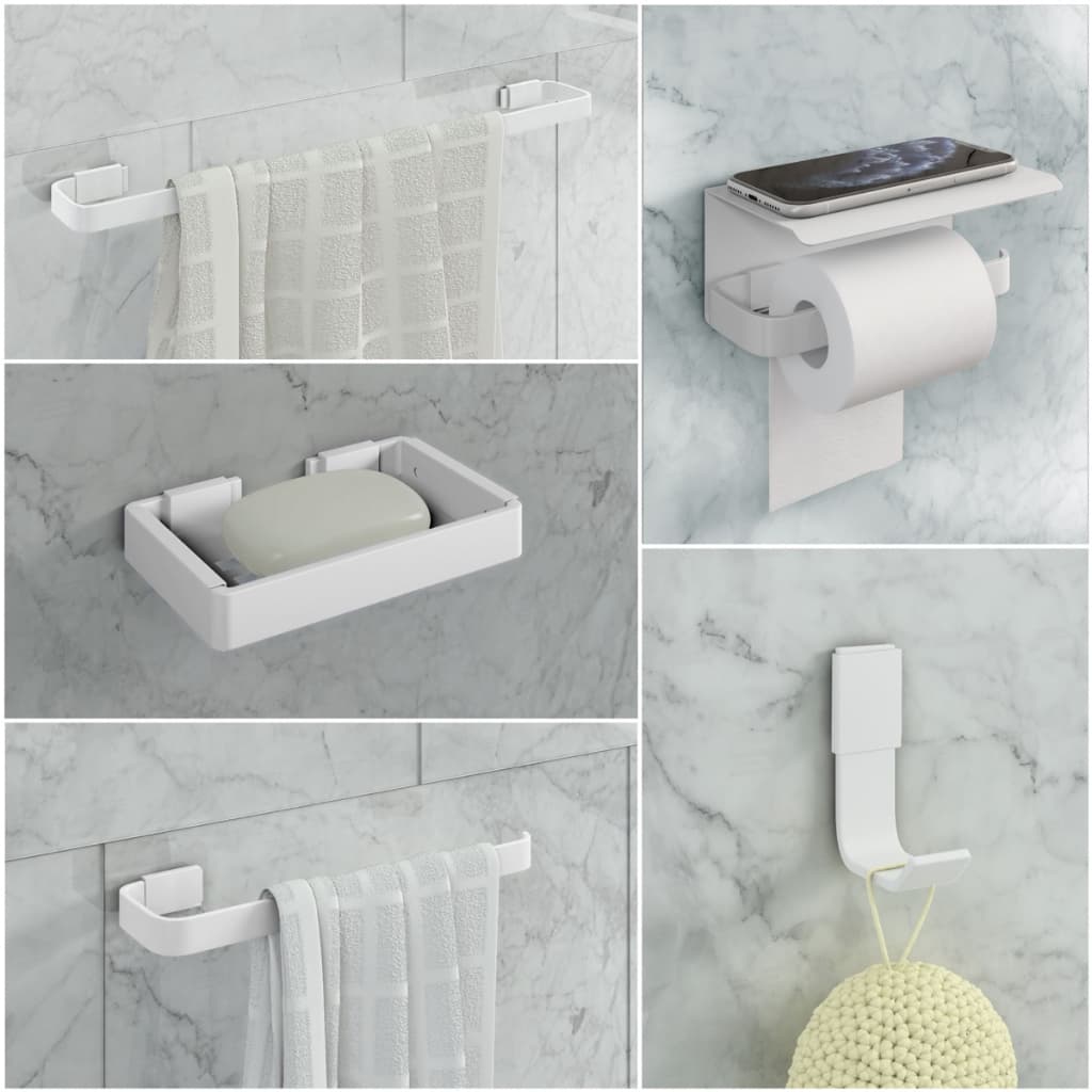 Kit Acessórios Para Banheiro 5 Peças C/ Suporte Celular Branco