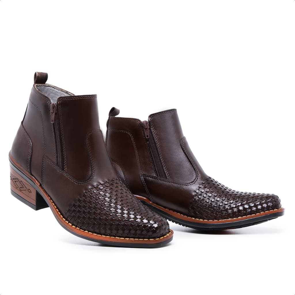 Bota Botina Country Masculina Tricê Couro Legírimo