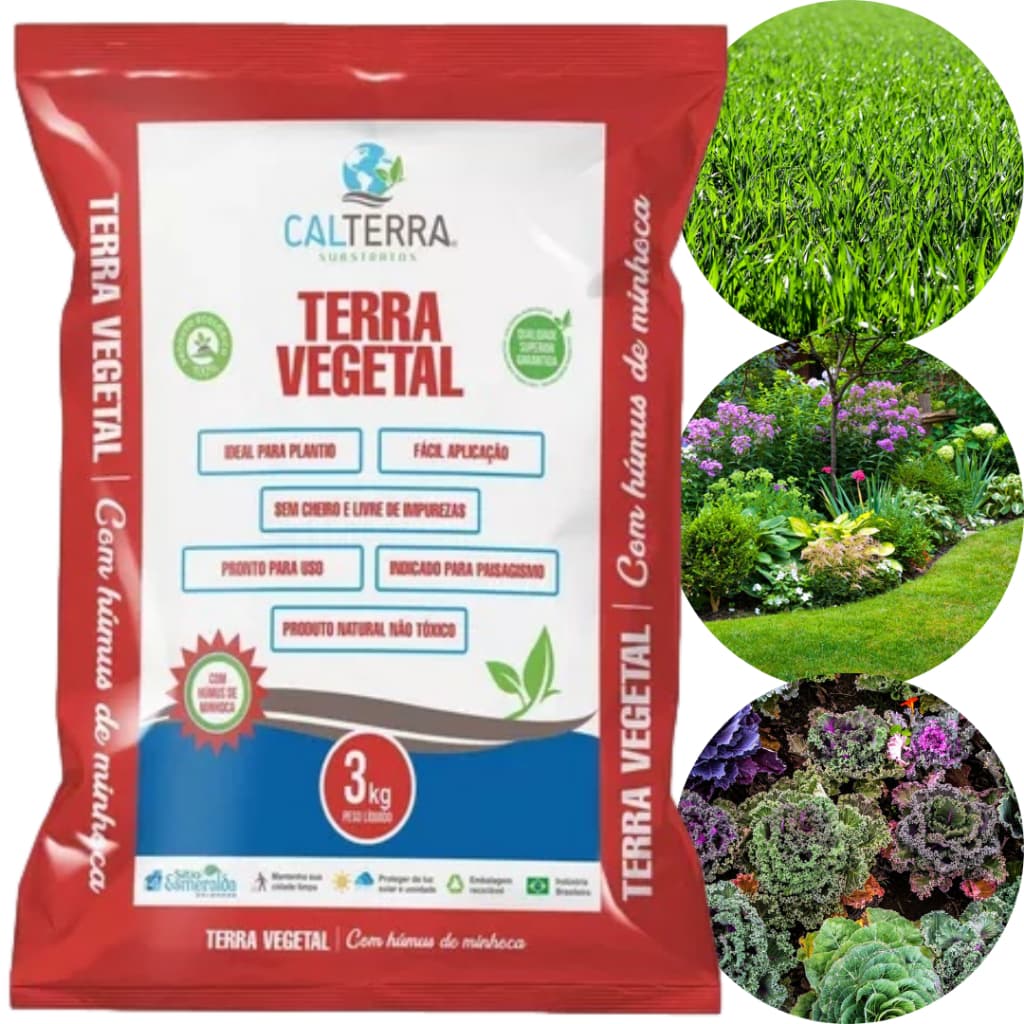 Terra Vegetal Soltinha Adubada Com Húmus Para Jardim e Horta 3kg Calterra