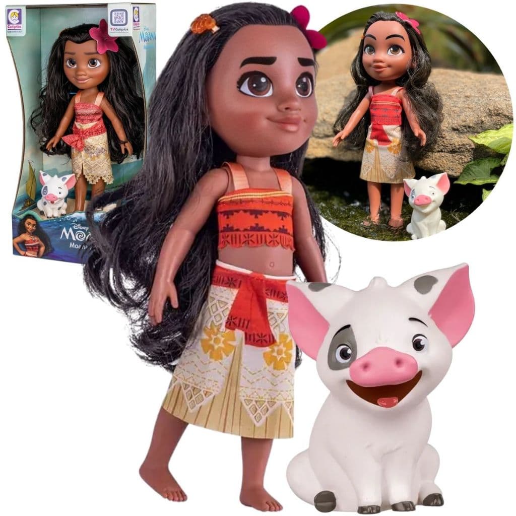 Kit Moana + Porquinho Pua Boneca Original Disney Filme Moana Porco Pua
