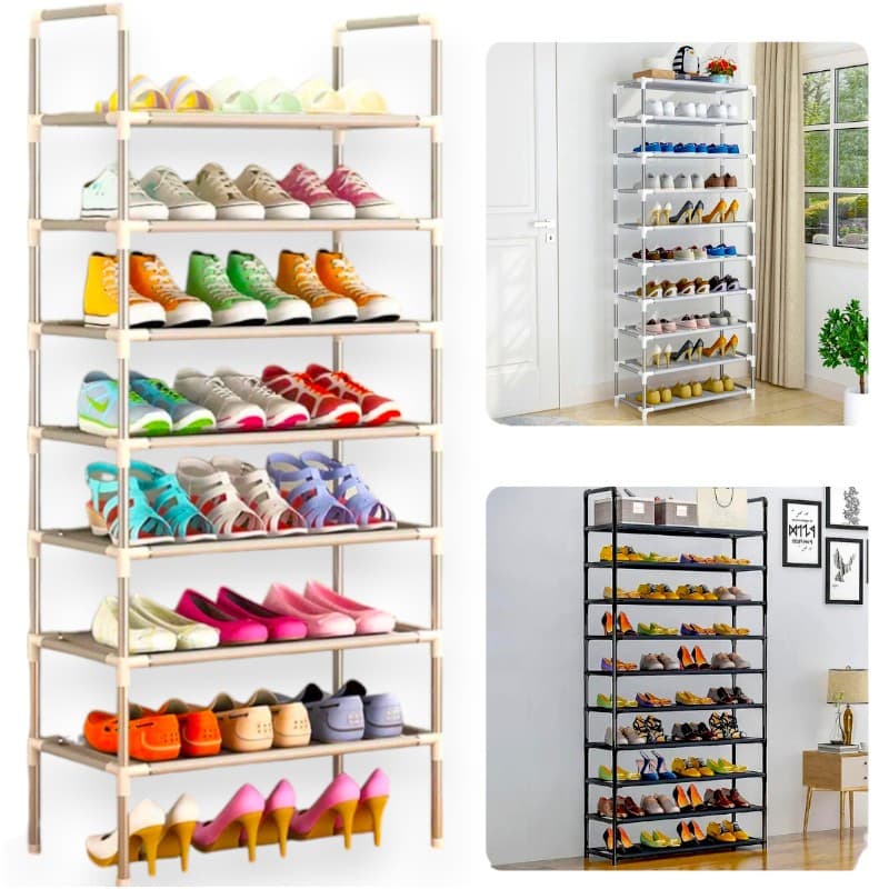 Sapateira Vertical Inox Luxo 30 pares de 9 Andares Para Calçados Organizador Desmontável Estante Ténis