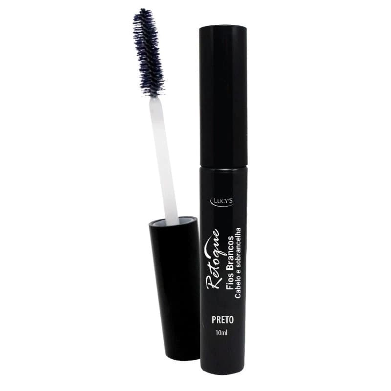 Retoque Preto Maquiagem Disfarce Fios Brancos Cabelos e Sobrancelhas Cobre Fios e Raízes 10 ml Lucys